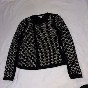 Diane Von Furstenberg Black and Tan Geometric Asymmetric Cardigan